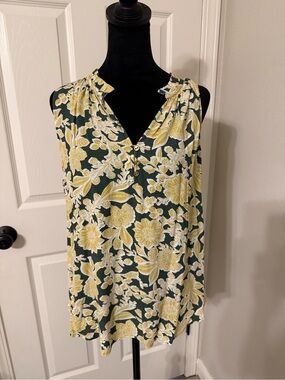 LOFT Green and Yellow Floral Sleeveless Blouse